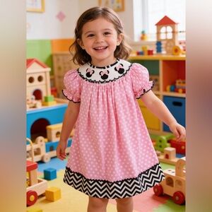 NWT Minnie Hand Smocked Bishop Pink Polka Dot Dress - 2T